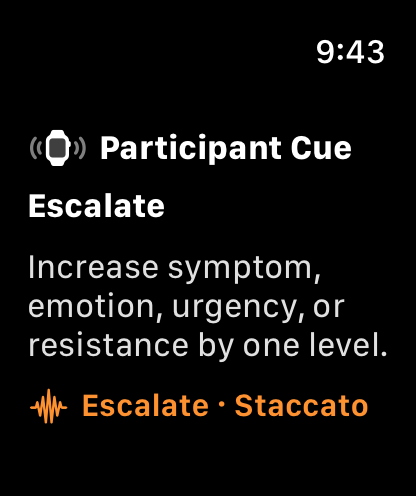 Escalate simulated-participant cue displayed on Apple Watch