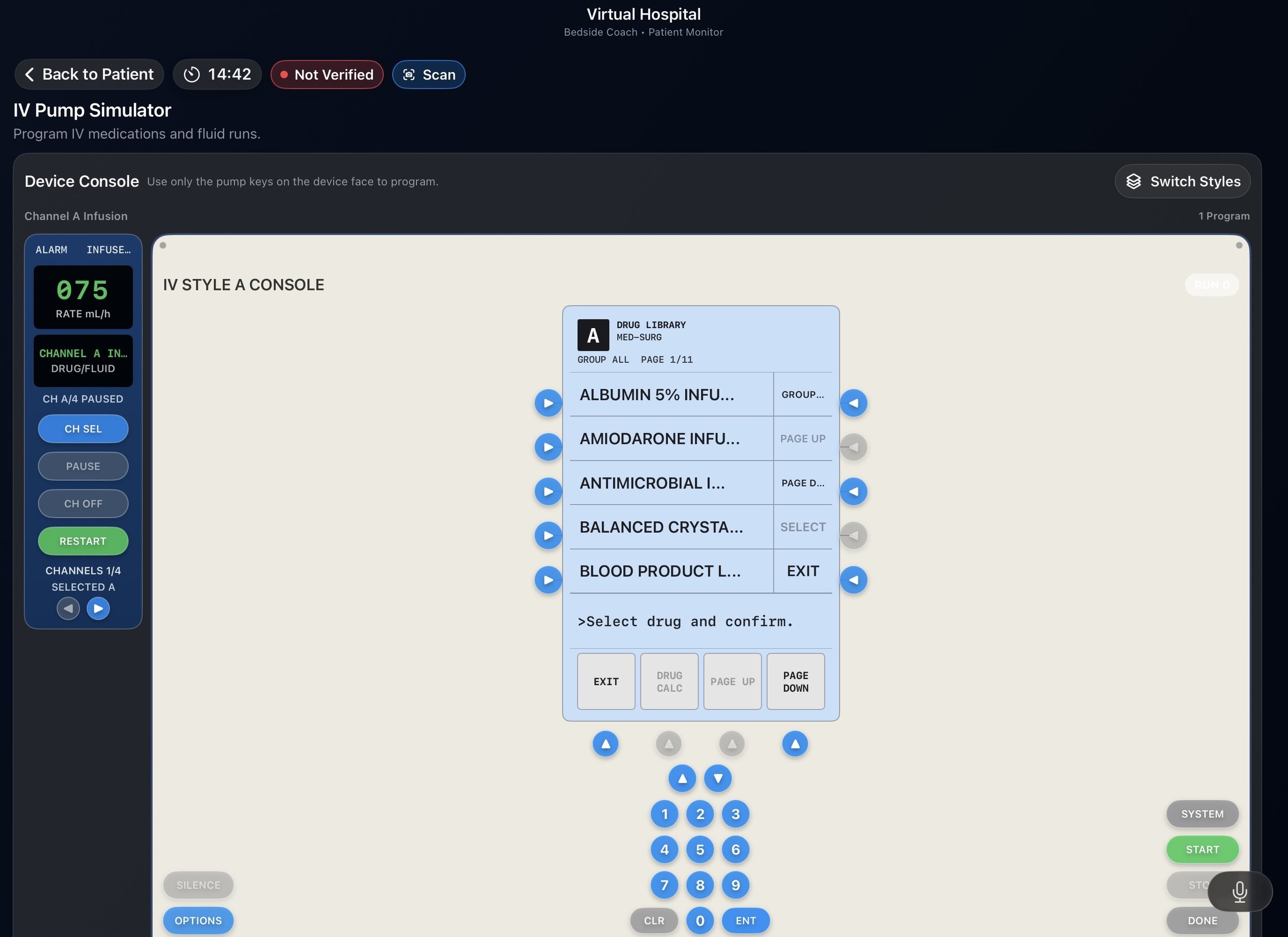 Programming IV pump settings in Bedside Coach
