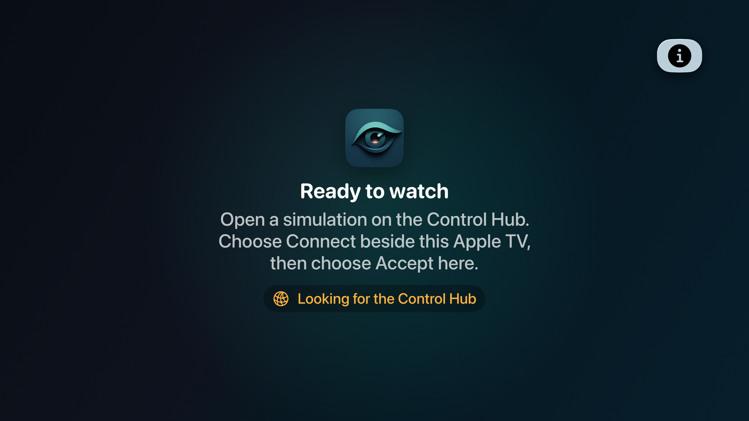 Sibyl Sim Apple TV screen ready to receive a simulation broadcast