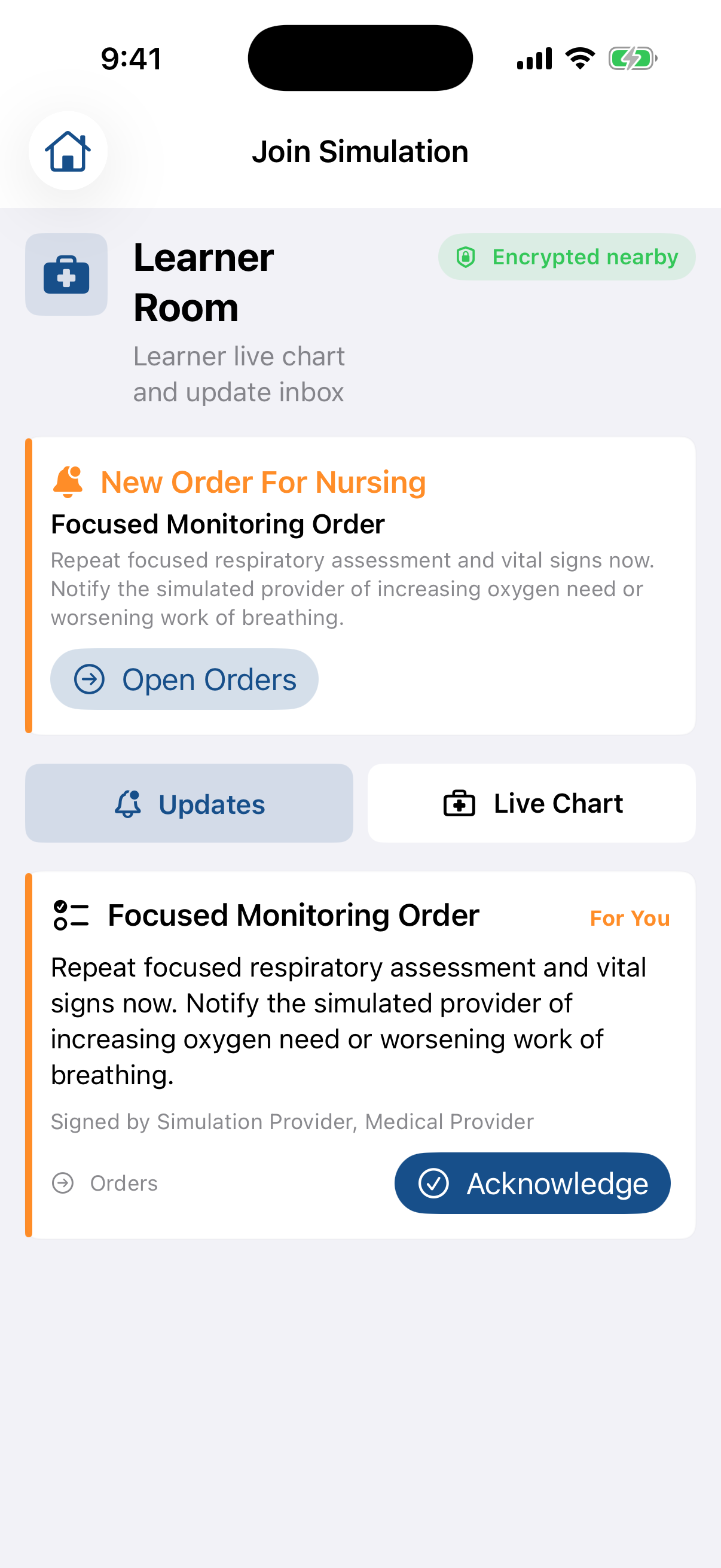 Learner receiving a new simulated order on iPhone