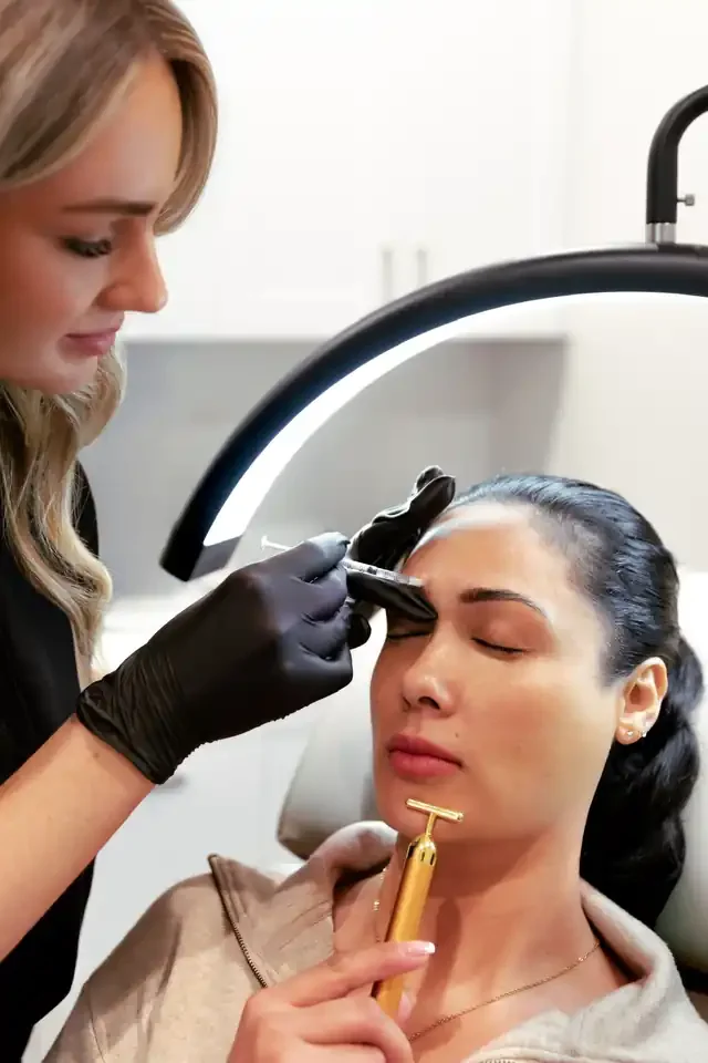 Liliya Yanyk, RN, treating frown lines with a wrinkle relaxer at SKYN in Star, Idaho