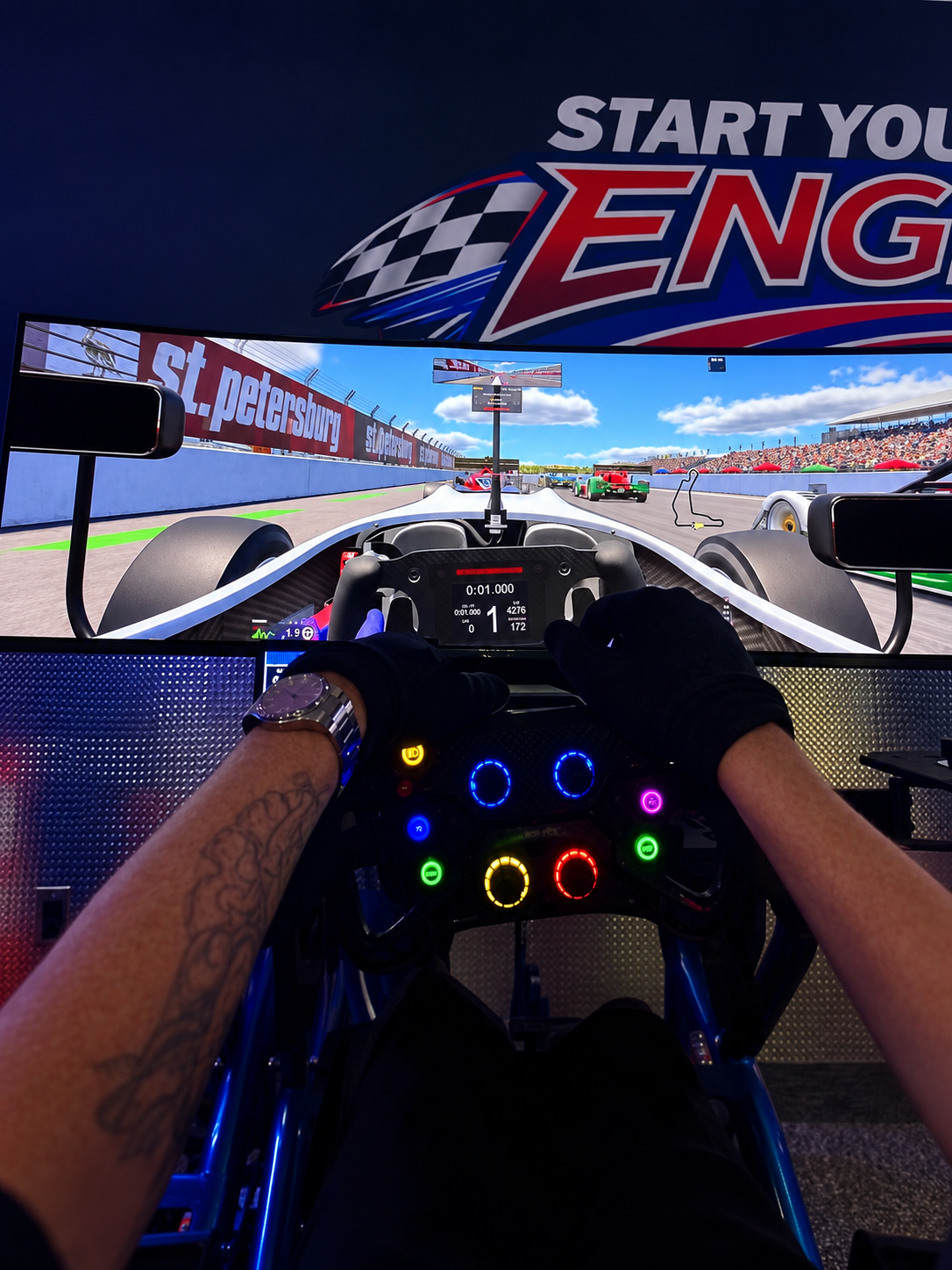Driver view from a racing simulator