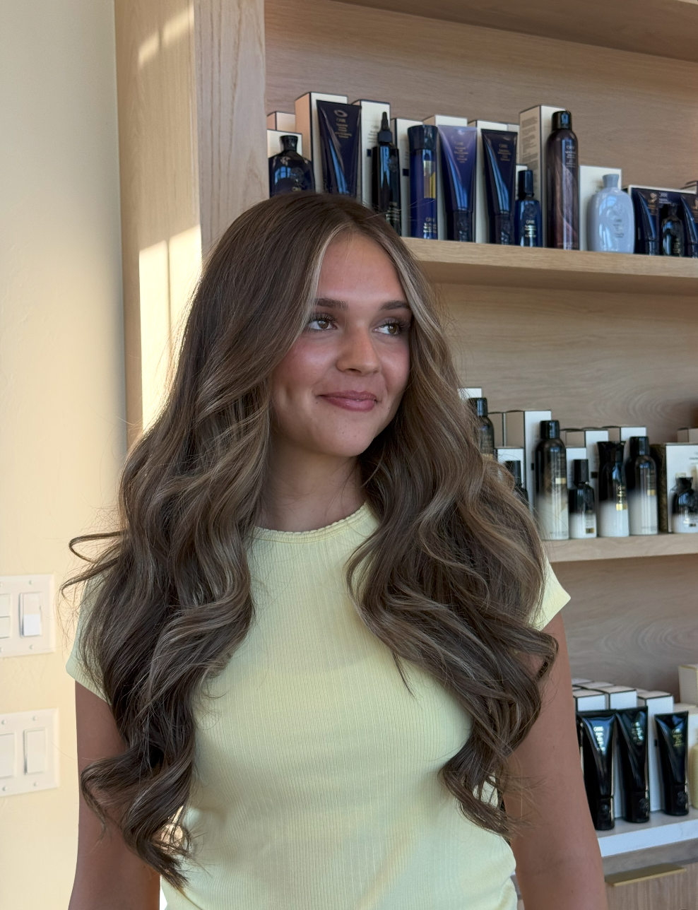Luxury hair extensions showing length and movement at LŪK House of Beauty Norman Oklahoma