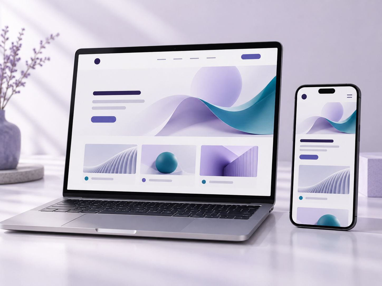Website design workspace with desktop and mobile layouts