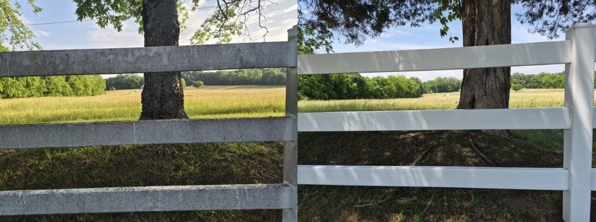 Vinyl fence cleaning before and after in Clarksville TN by Tri-Star Pressure Washing