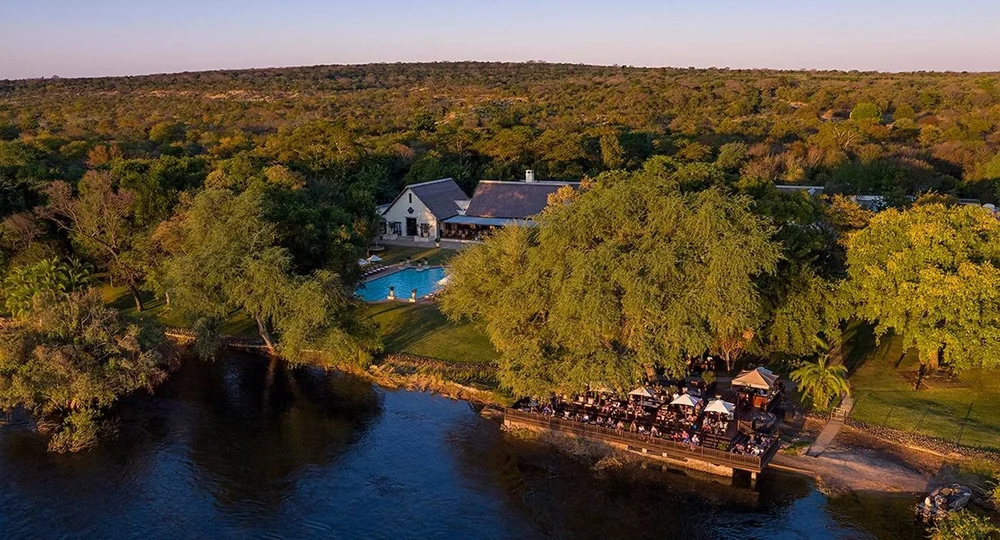 The hotel on the banks of the Zambezi