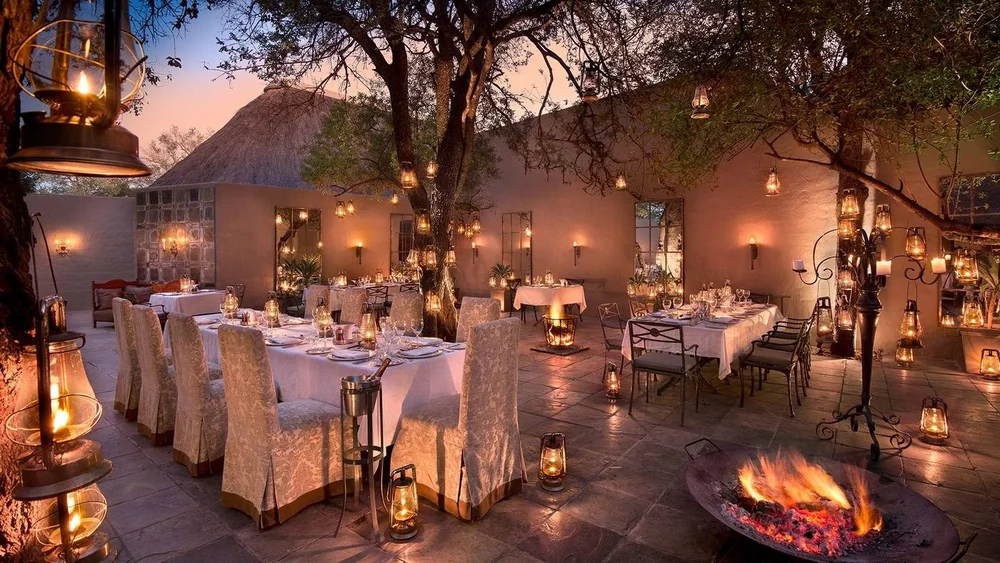 Courtyard dining by lantern light