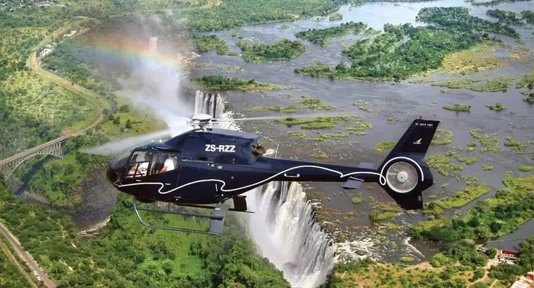 Helicopter flight over Victoria Falls, Zambia