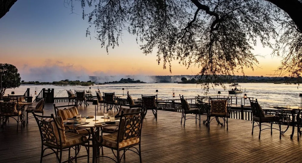 The river deck at sunset