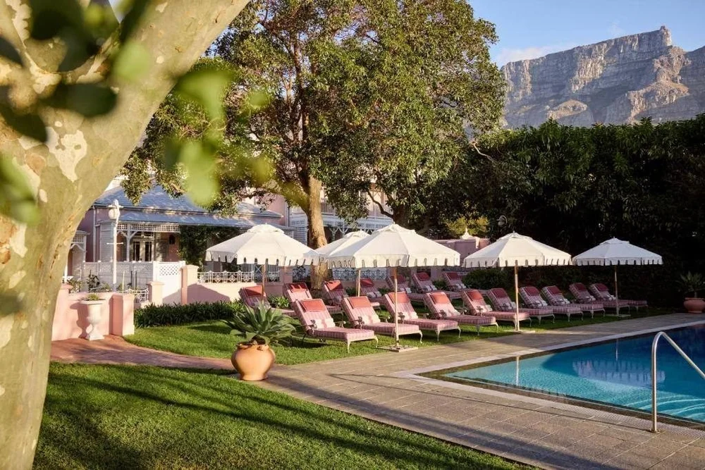 The pool and gardens beneath Table Mountain