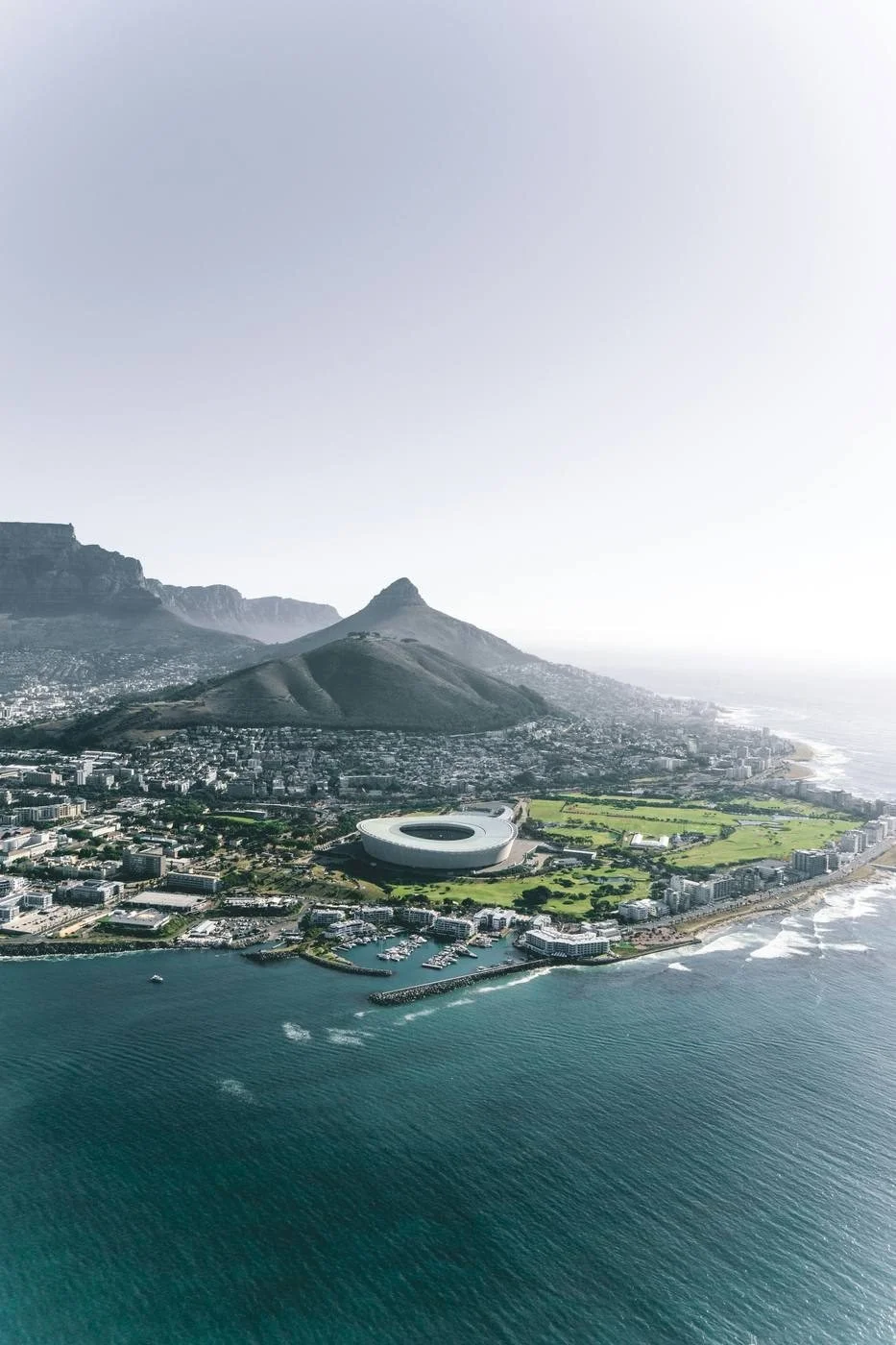 Aerial view of Cape Town, Lion's Head and the Atlantic seaboard