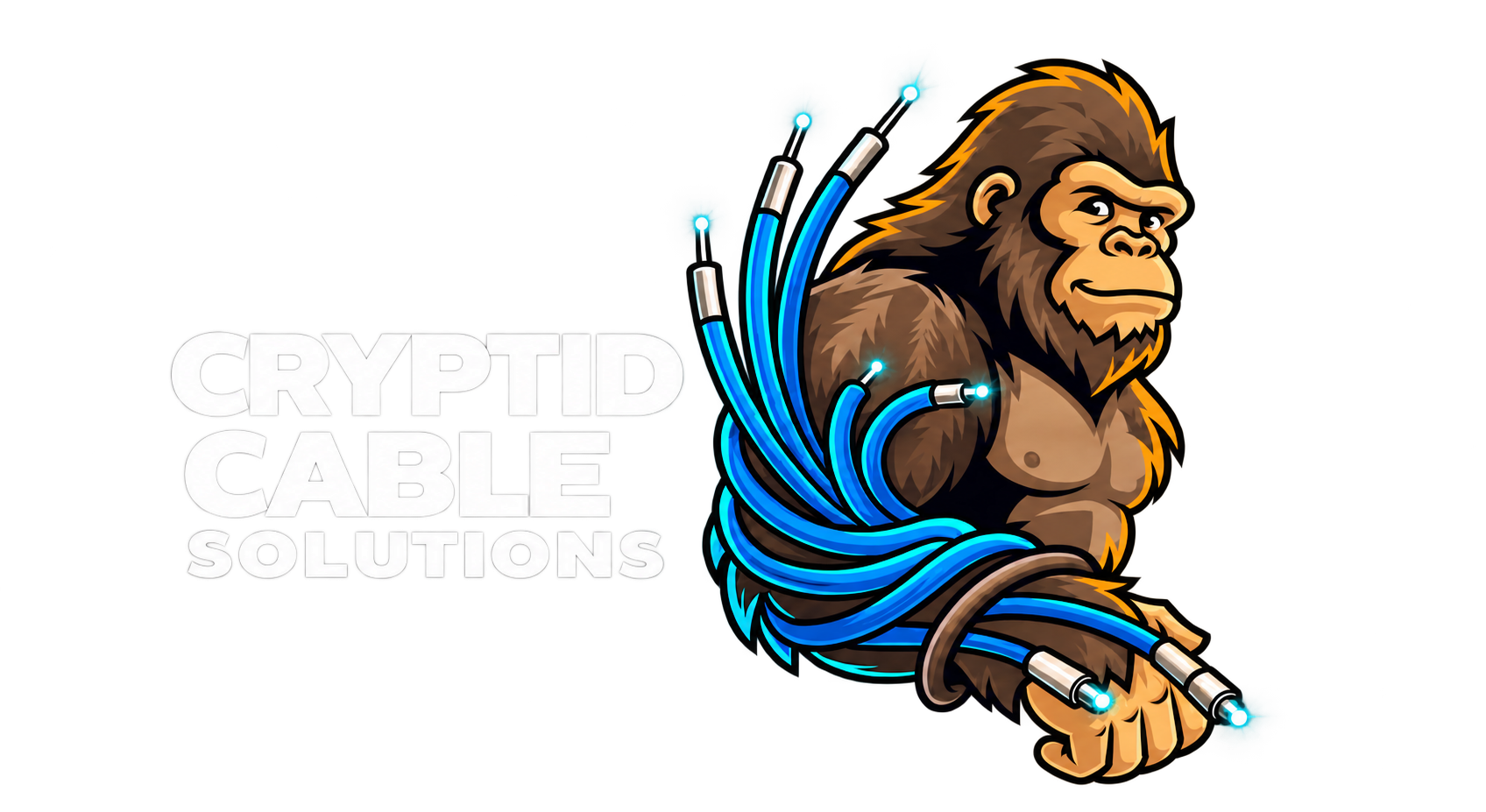 Cryptid Cable Solutions Sasquatch and fiber cable logo
