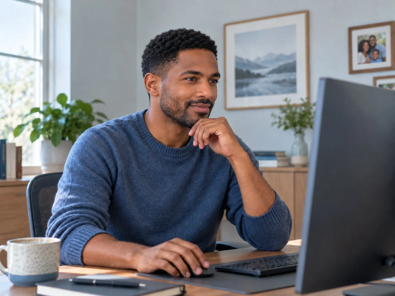 Person attending an online IDRC class from a home office