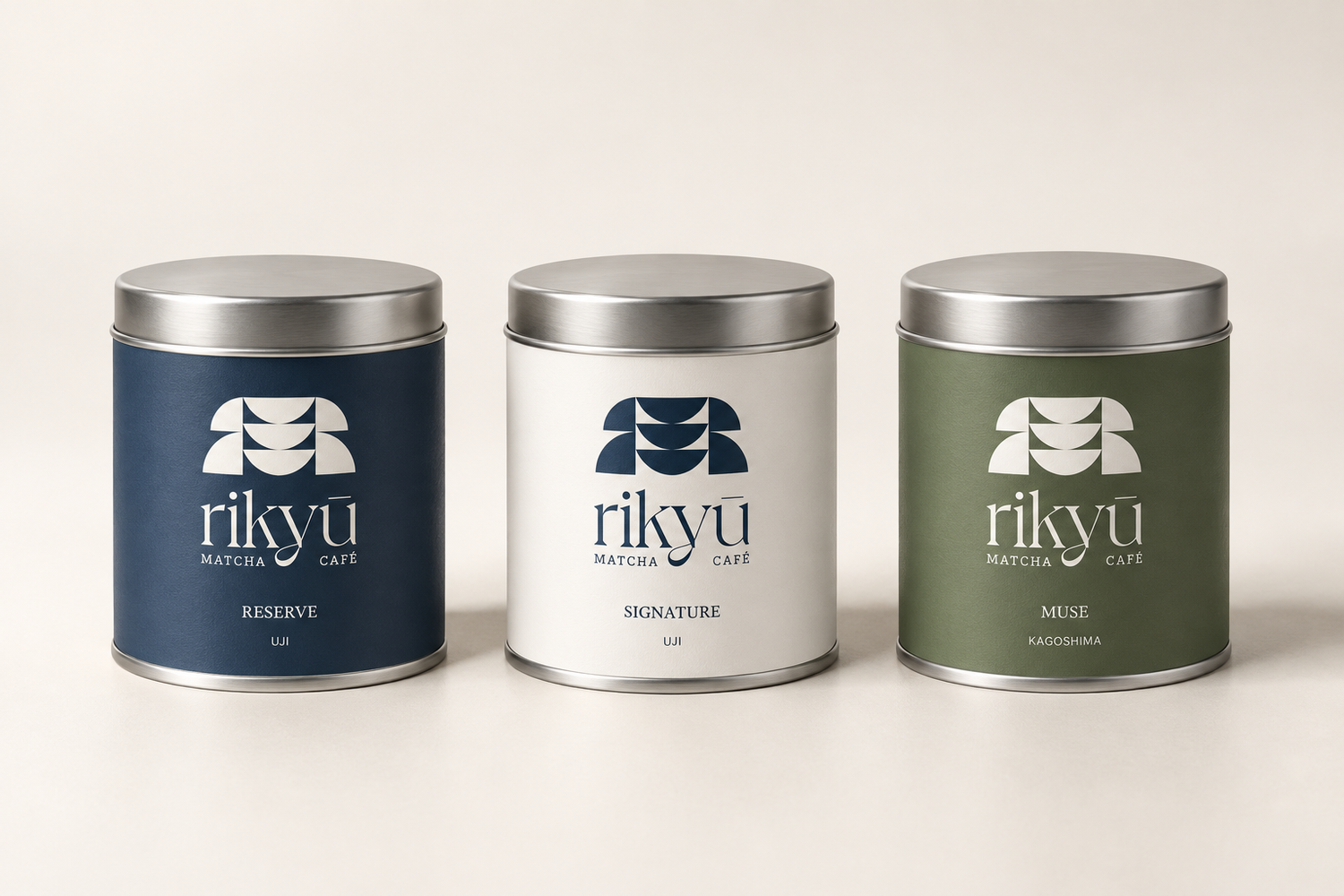 Reserve navy tin — packaging design visualization using the saved rikyū artwork