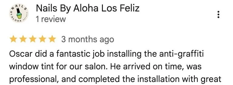 Google review by Nails By Aloha Los Feliz, rated five stars. Exact excerpt is provided below.