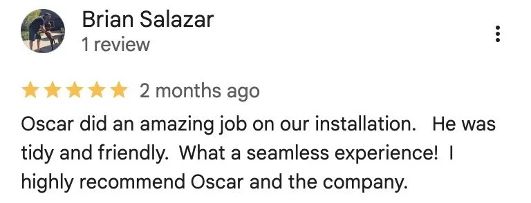 Google review by Brian Salazar, rated five stars. Exact review text is provided below.