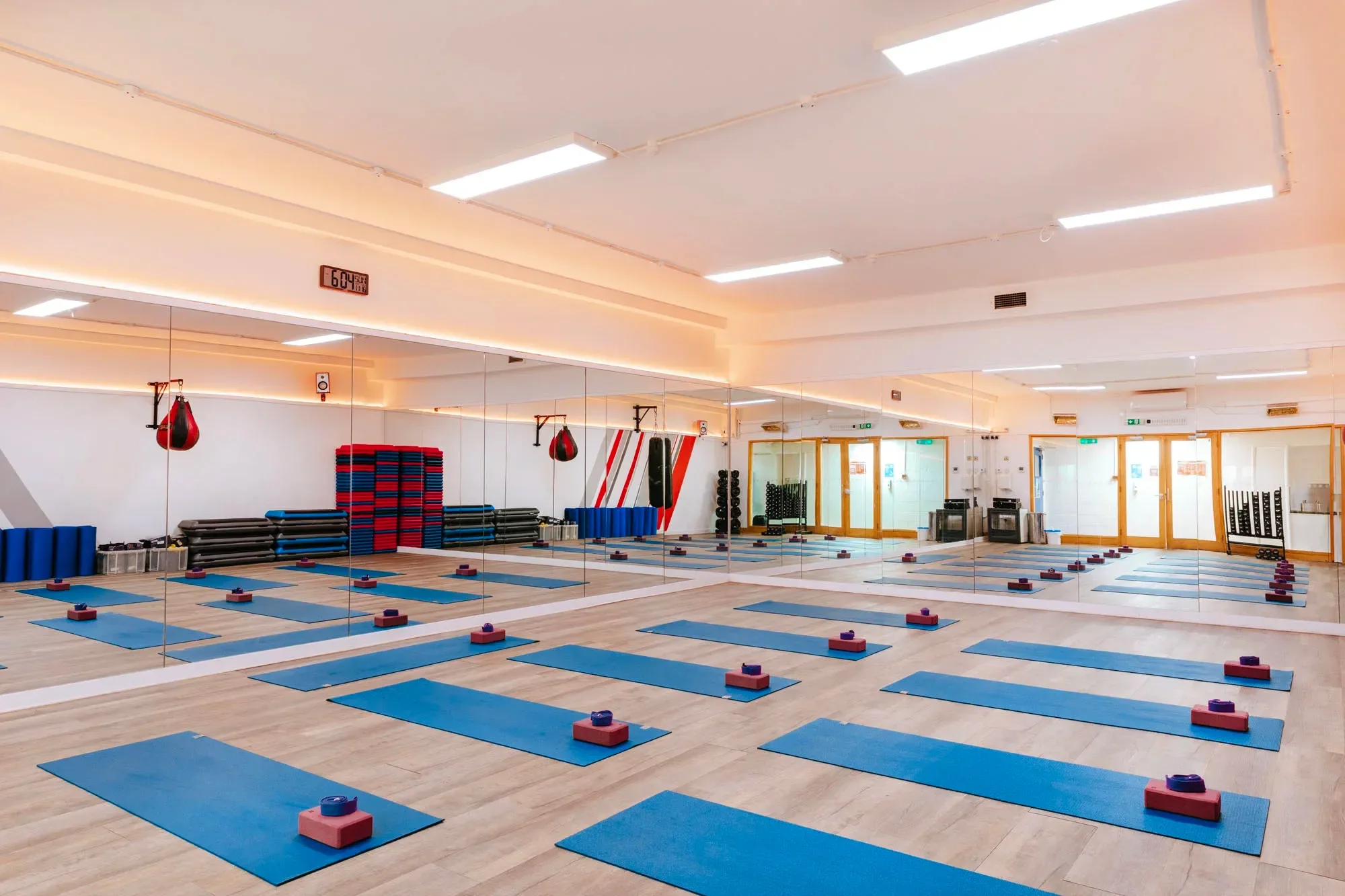 Empty spin studio with red lighting