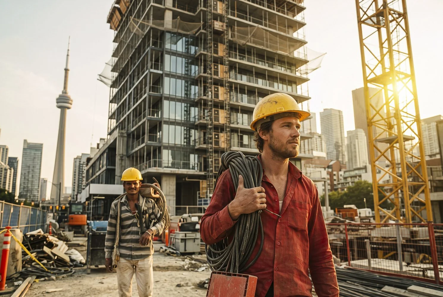 Construction workers at a Toronto building site