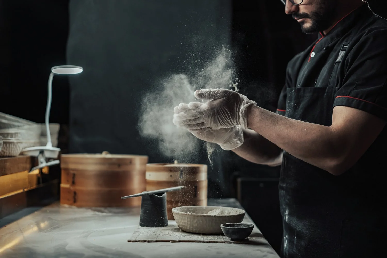 Chef preparing food in a restaurant kitchen