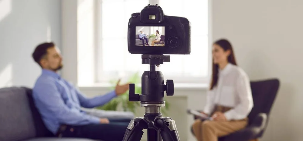 Filming an interview for social
