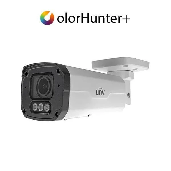 UNV 4MP NDAA-compliant ColorHunter+ 24/7 color weatherproof bullet camera with 2.8–12mm motorized varifocal lens