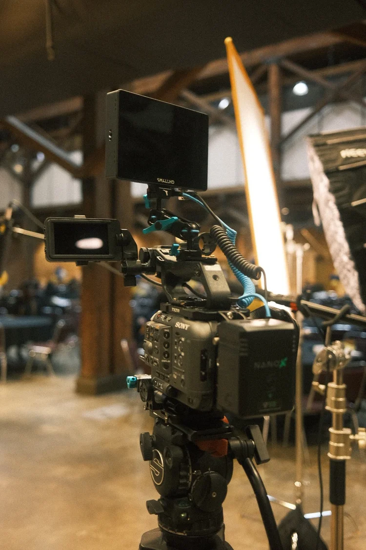 Cinema camera and monitor set up at an event venue