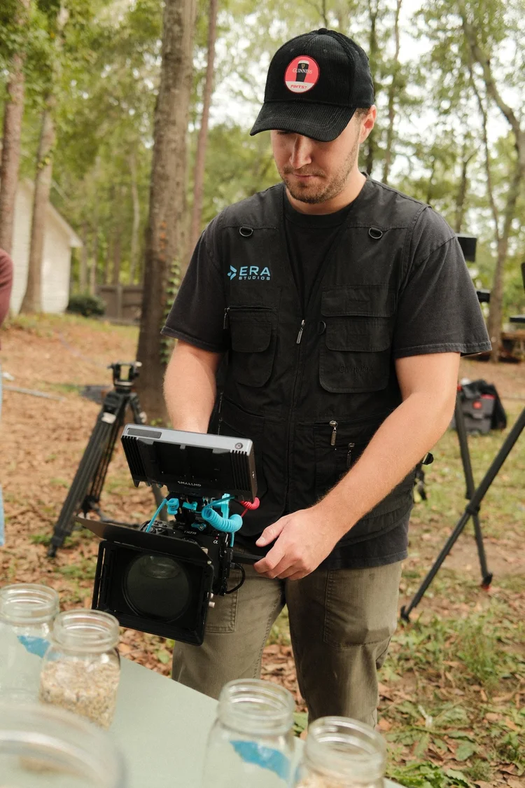 Prepping a camera rig on location