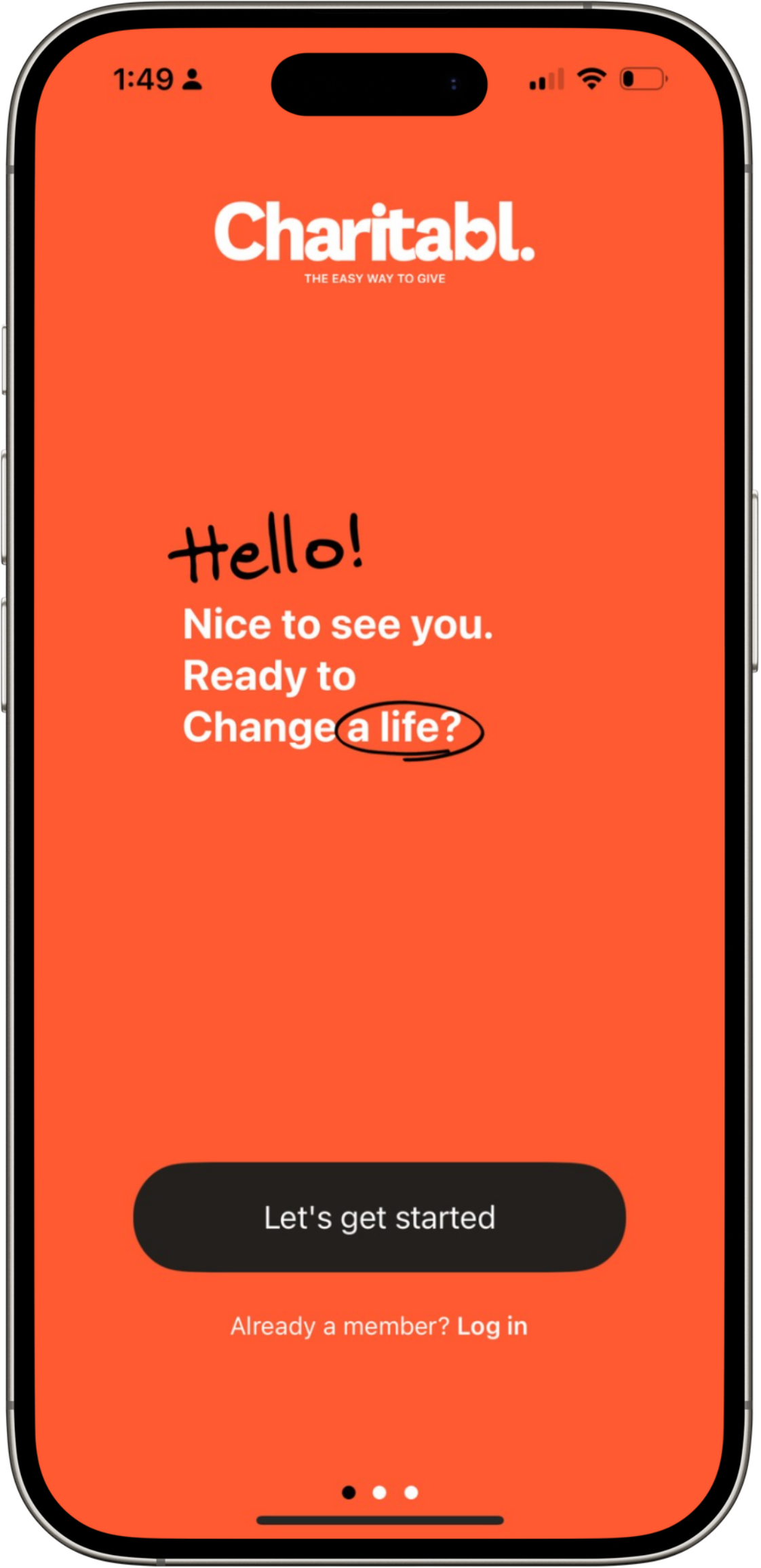 Charitabl. app — welcome screen