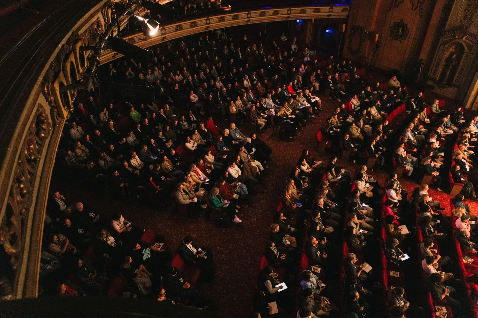 Looking down on a packed State Theatre from the dress circle