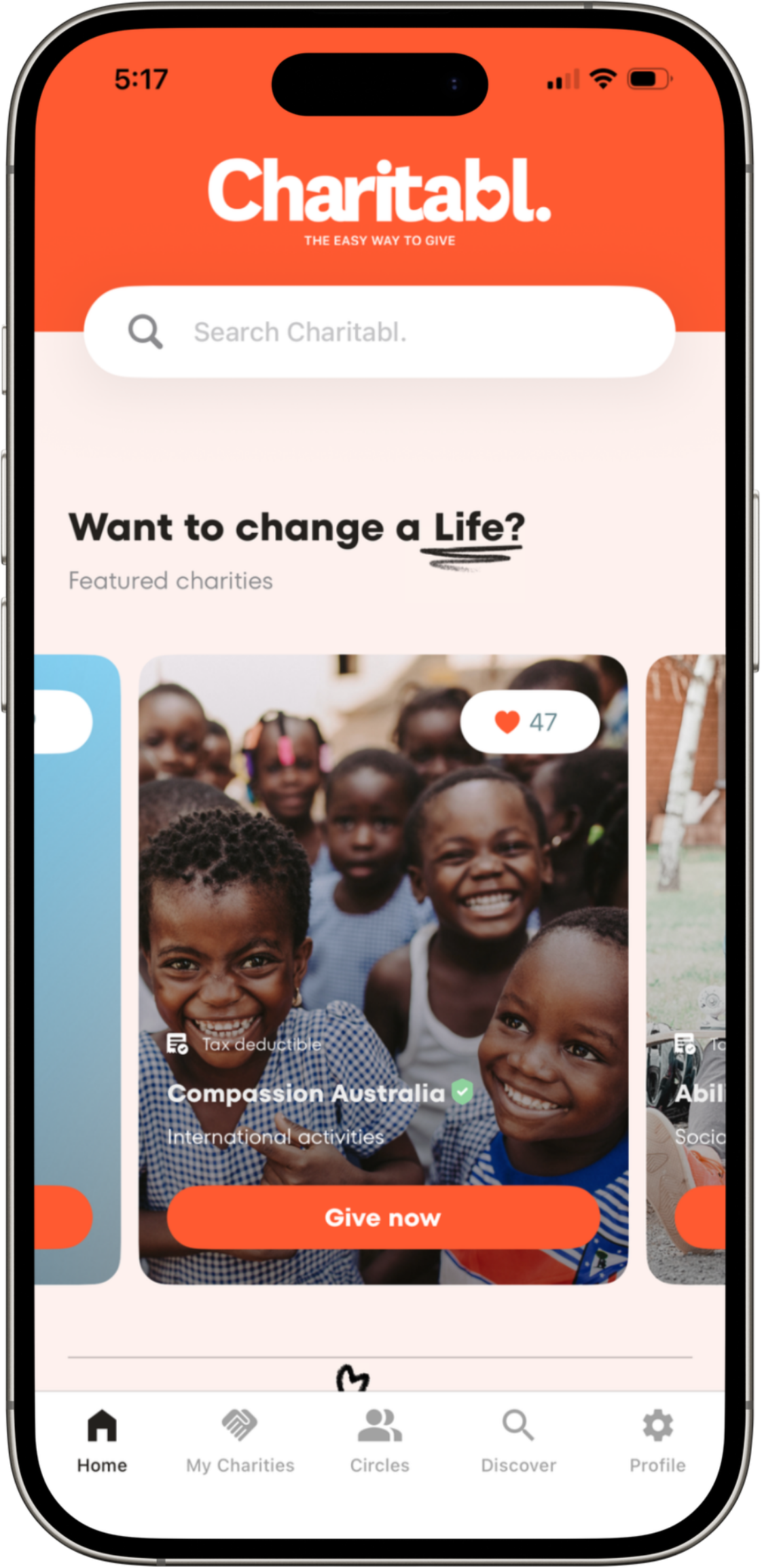 Charitabl. app on iPhone