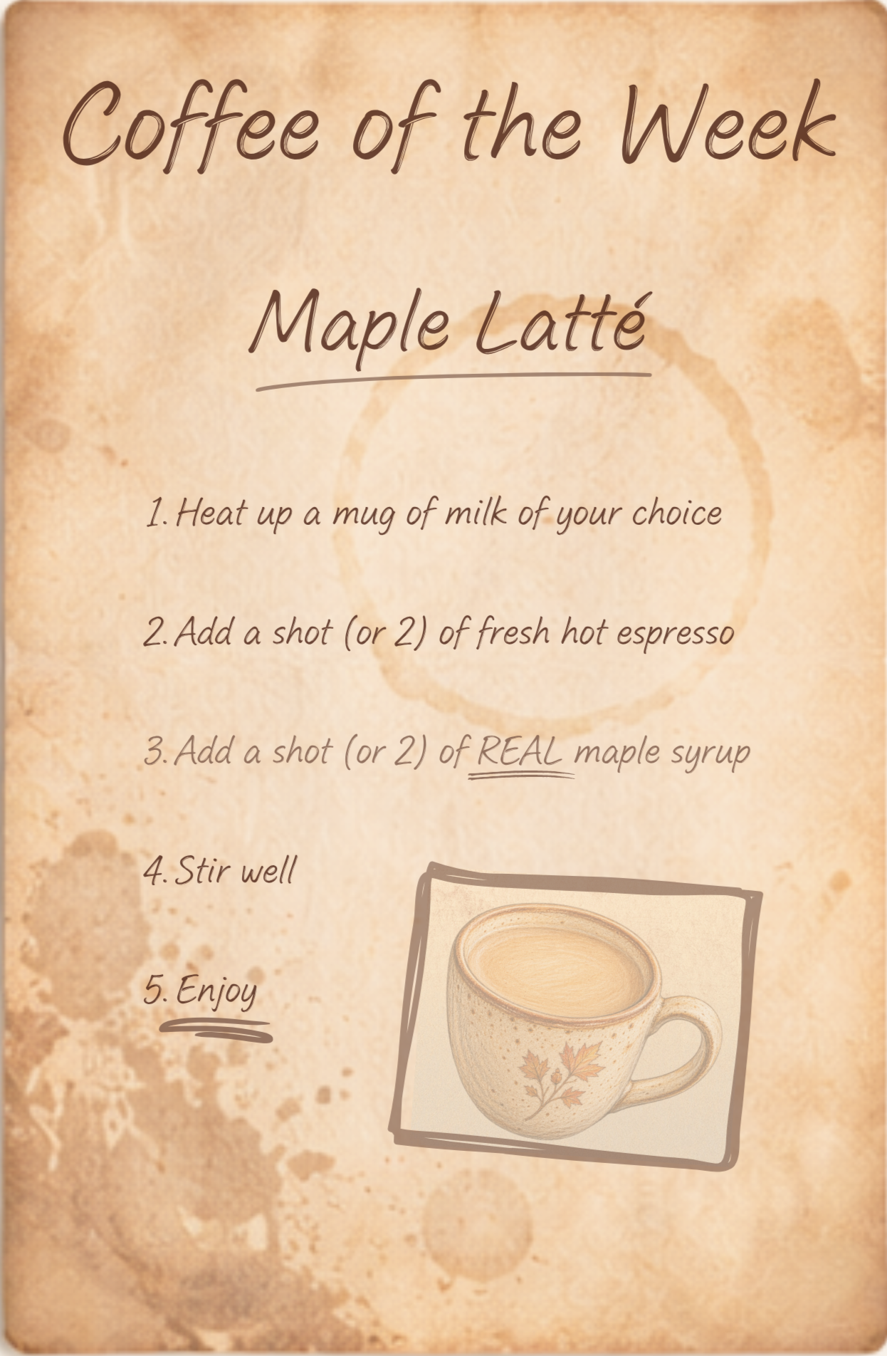 Coffee of the Week: Maple Latté recipe