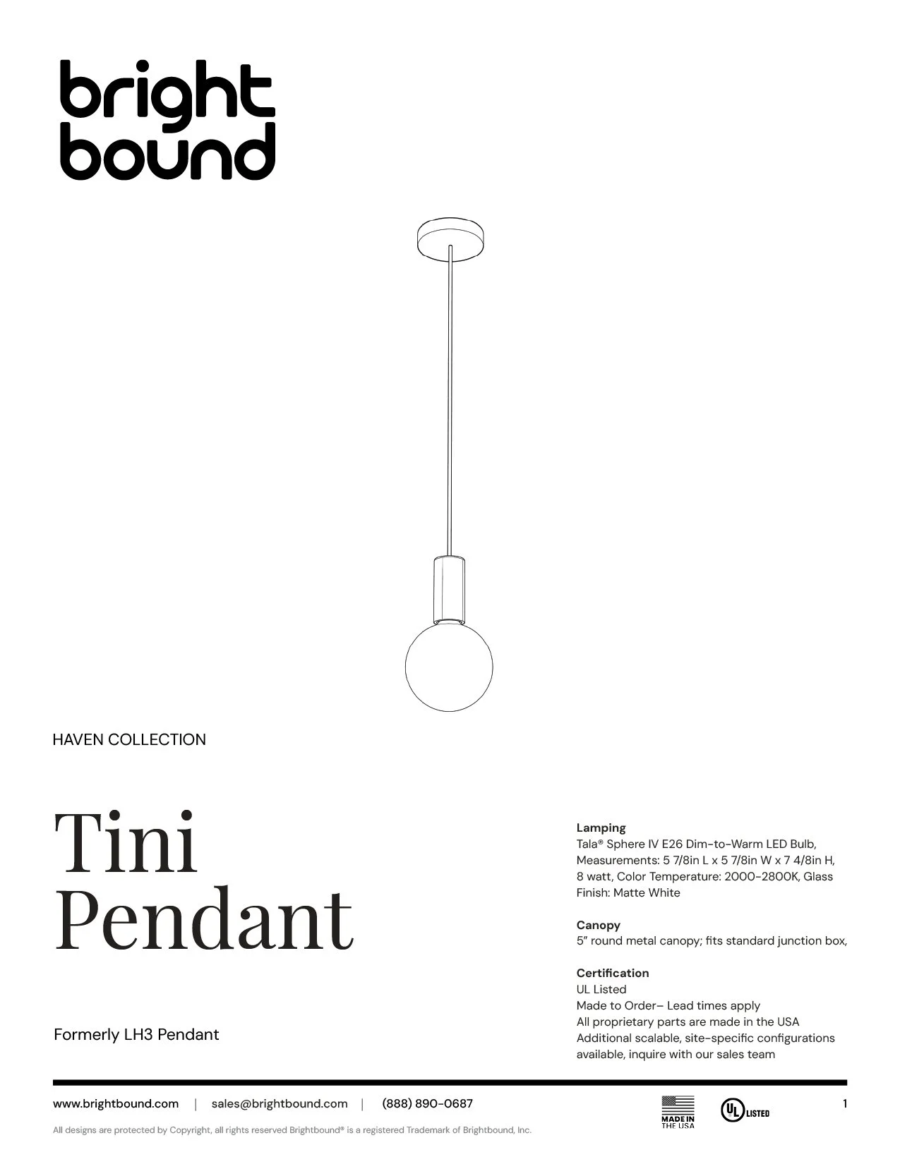 Tini Pendant Spec Sheet thumbnail