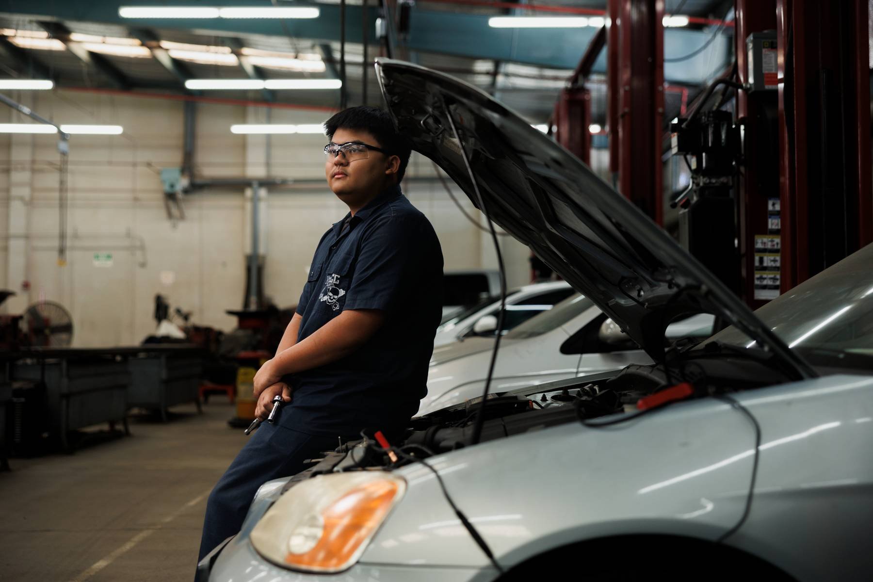 Students exploring automotive