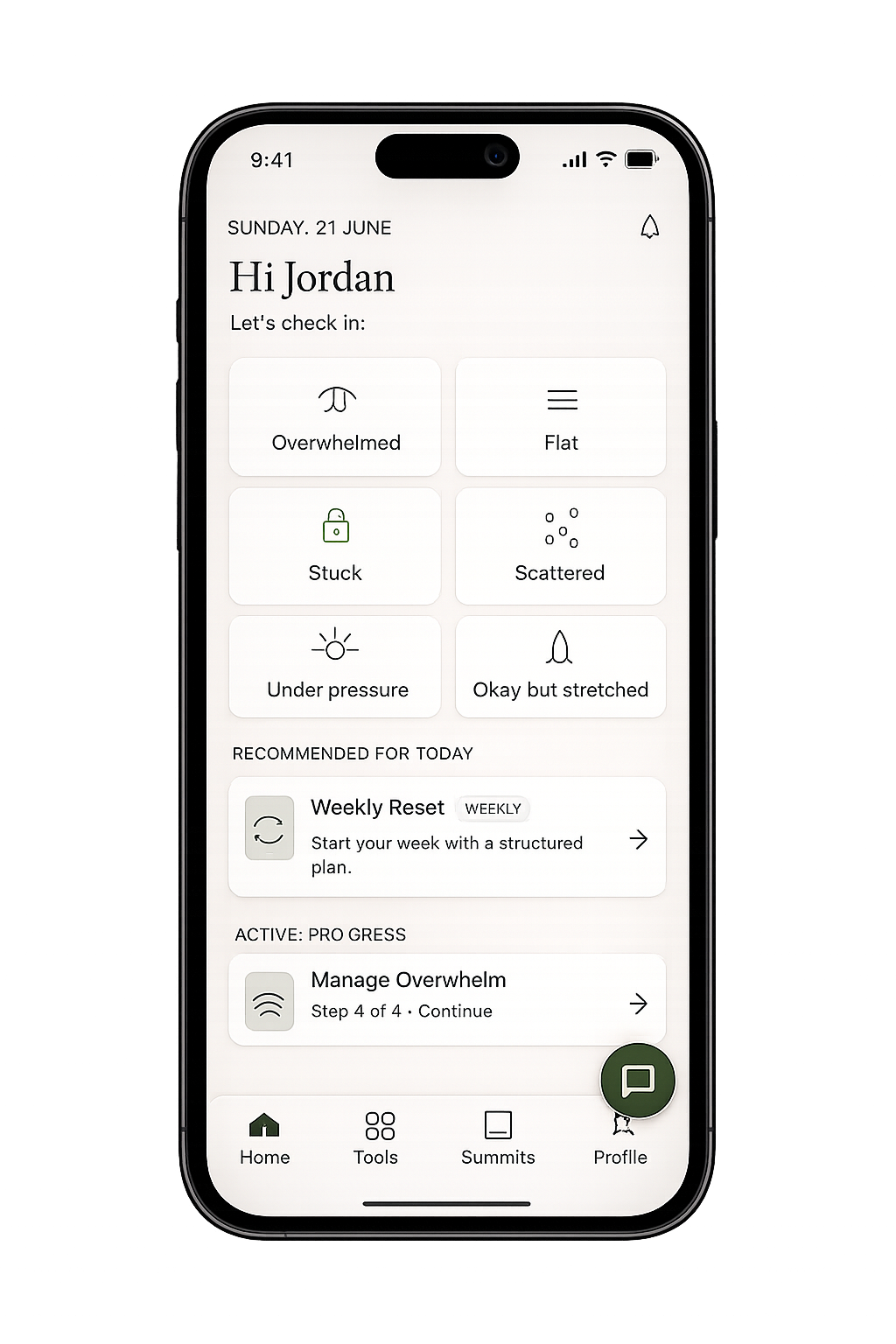 Summit Wellbeing professional platform shown on a mobile phone