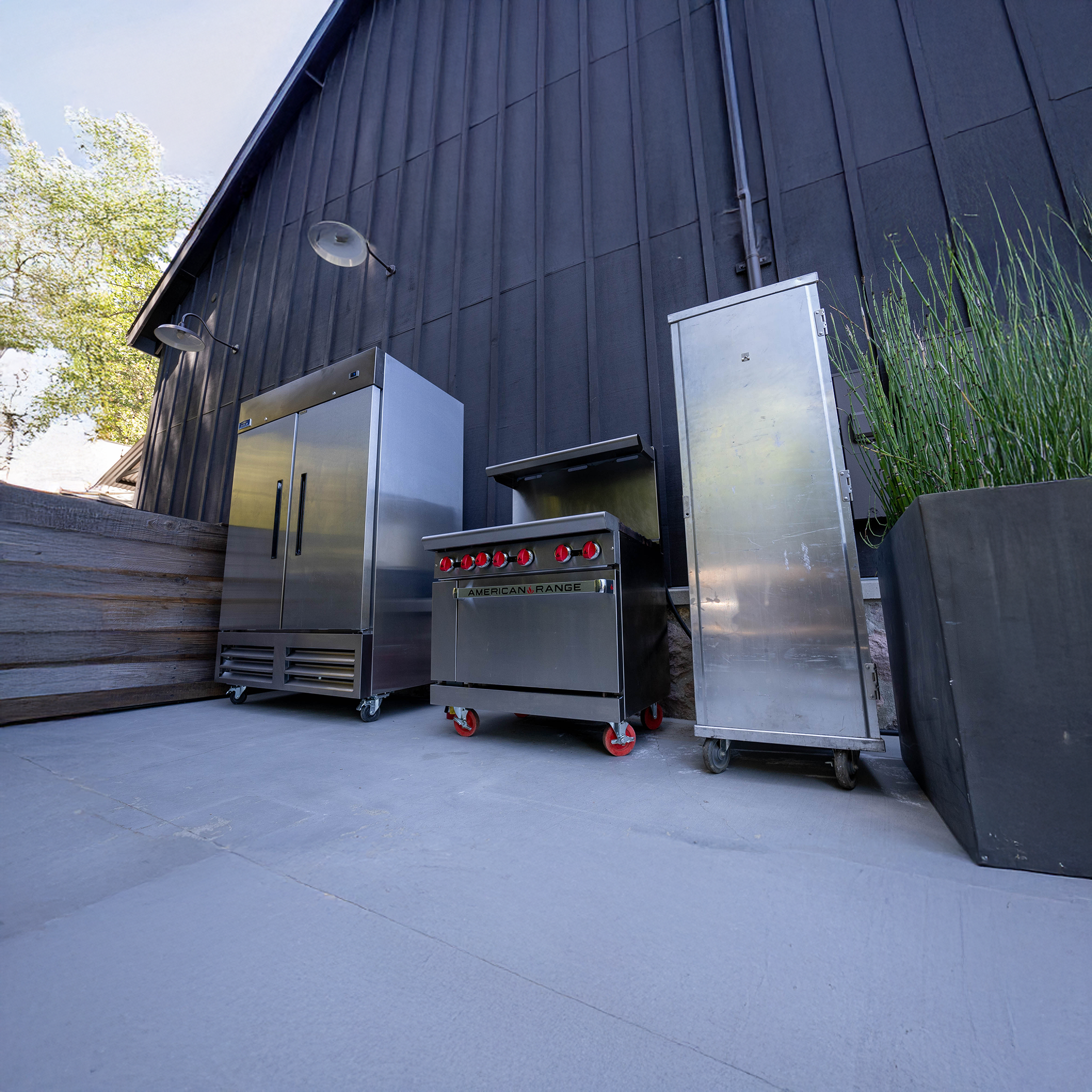 Caterer working in rental kitchen