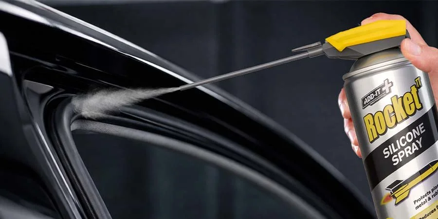 Rocket TT Silicone Spray Being Applied To Car Rubber 