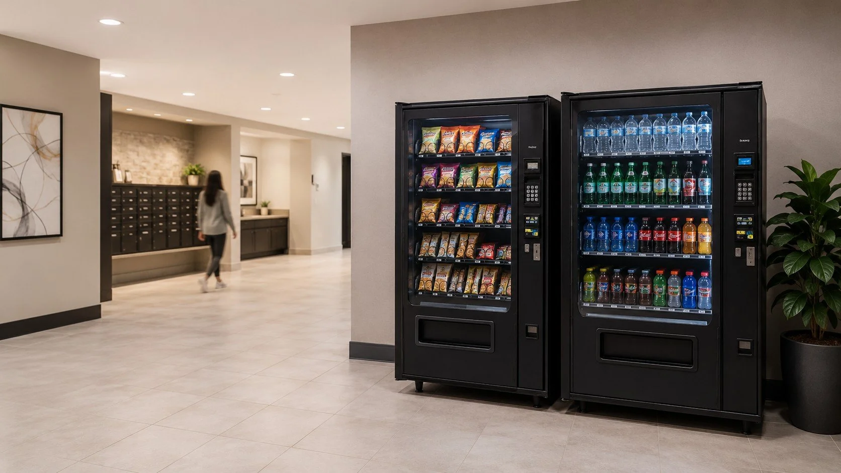 Vending machine in a building common area ready for a service review