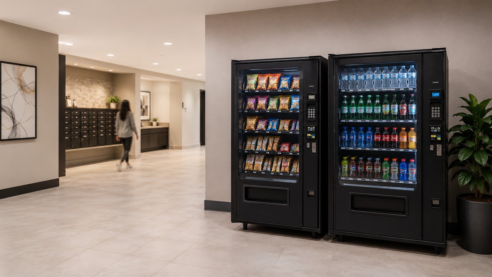 Vending machine in a building common area ready for a service review