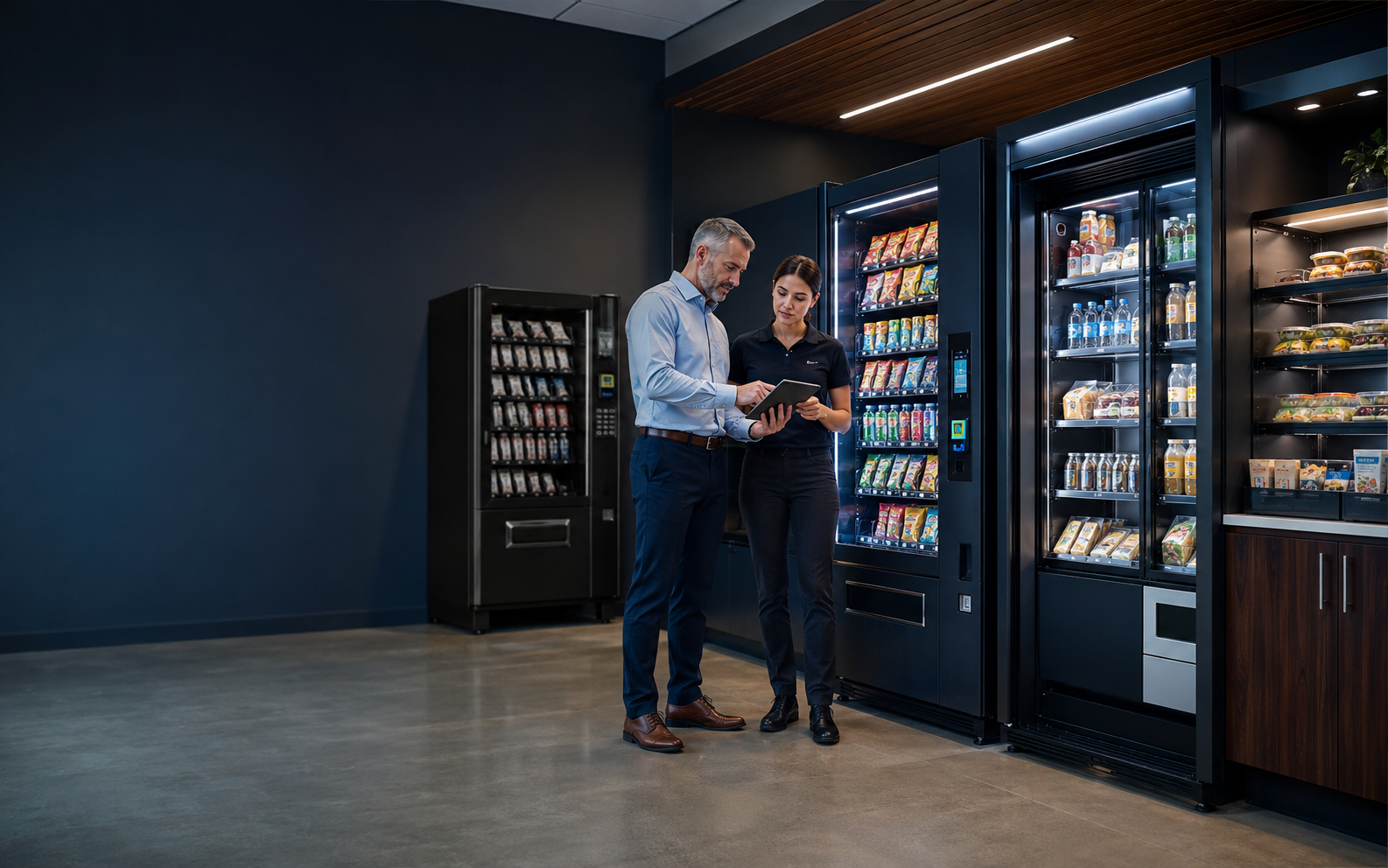 Facility manager reviewing an upgrade from basic vending to a curated cashless retail program