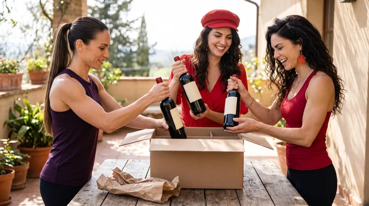 Gabrielle, Sylvie and Teresa unpacking the Sol Sisters wine box