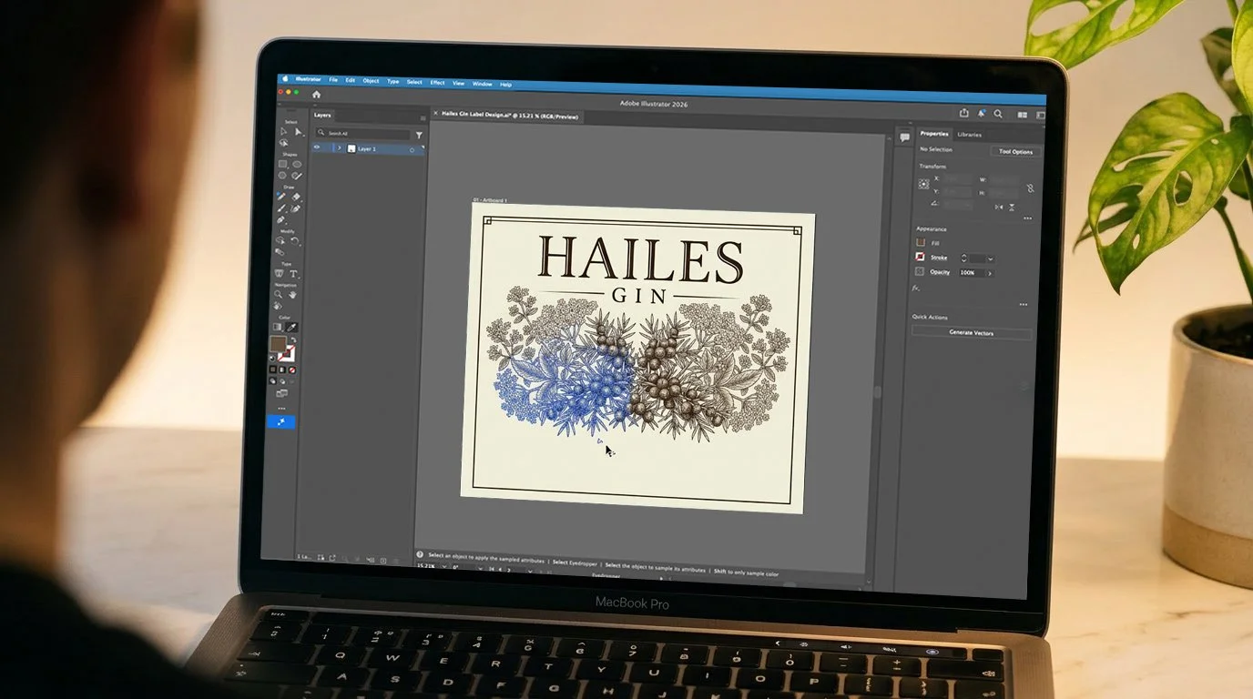 Hailes label being built in Adobe Illustrator — Fairford Studios