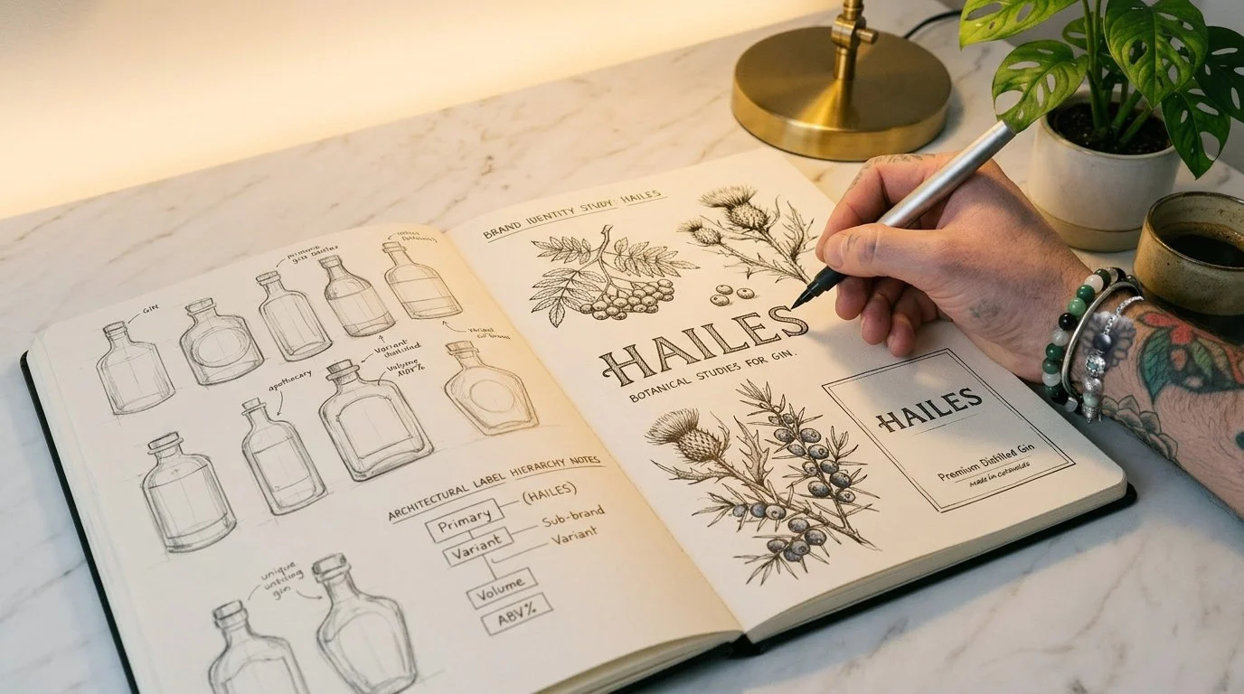 Journal sketches — Hailes label and bottle form studies