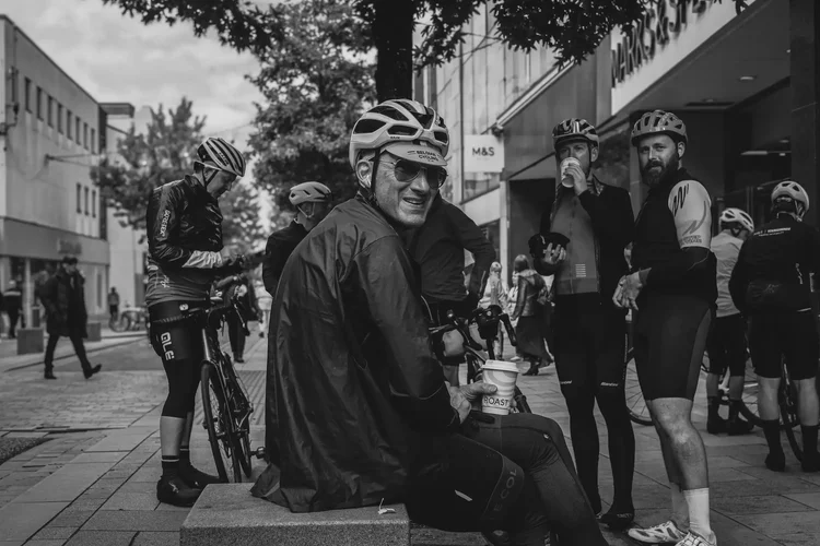 Marks and Spencer riders outside the Wigan store, Land's End to John o'Groats