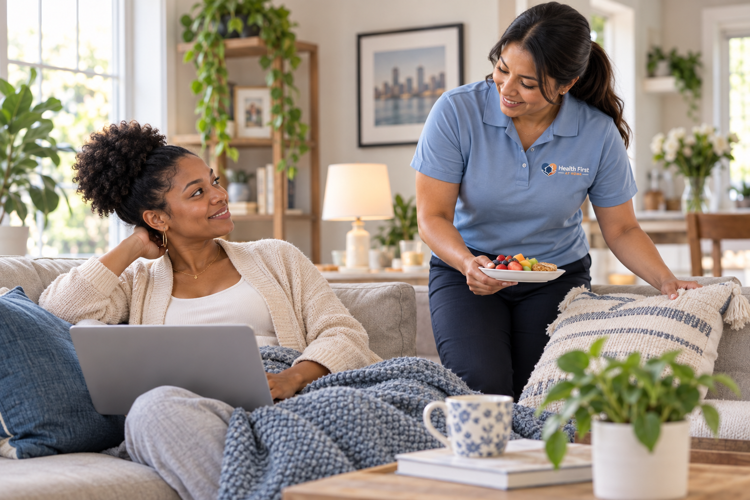 Caregiver and client sharing a warm moment