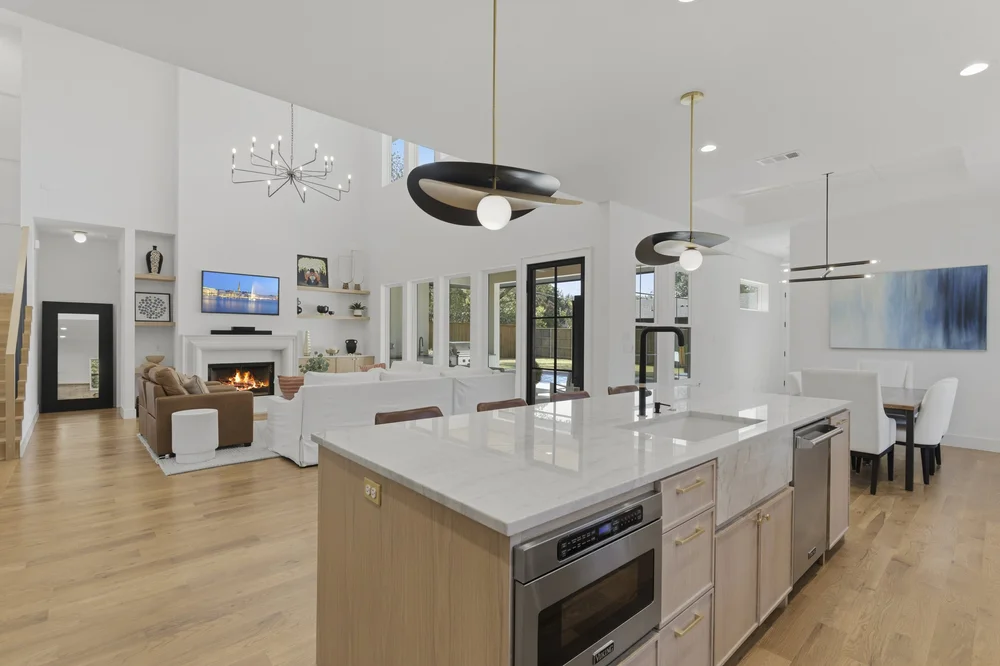 Modern Southlake kitchen and open living space photographed by Future Listing Media
