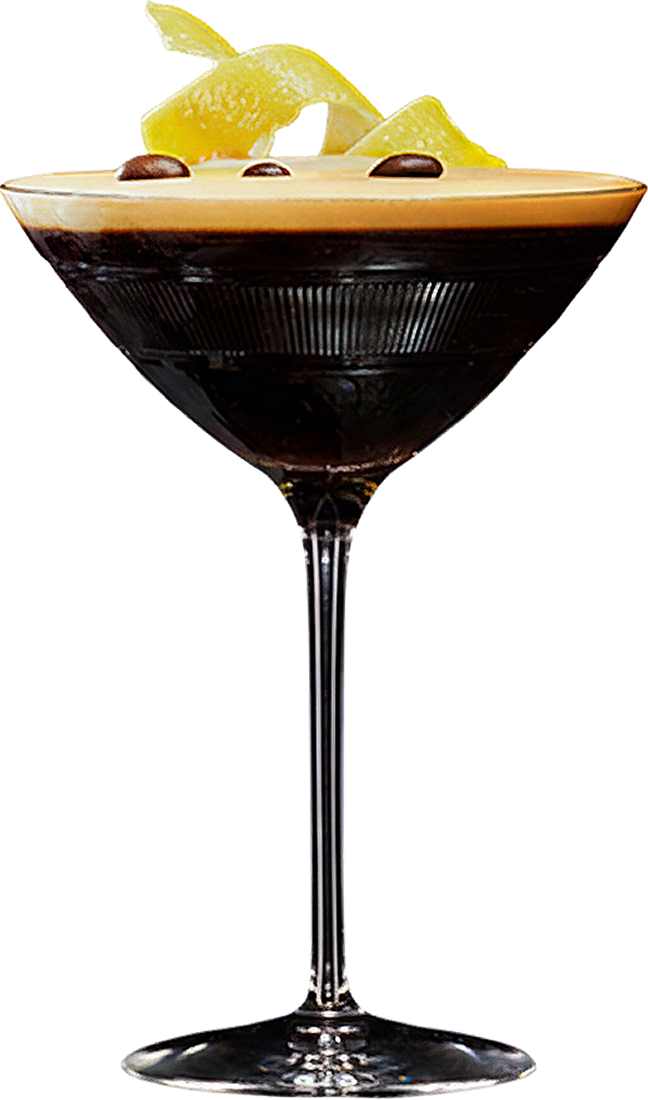 Hard Cut Vodka Espresso Martini with a creamy foam top and lemon peel garnish