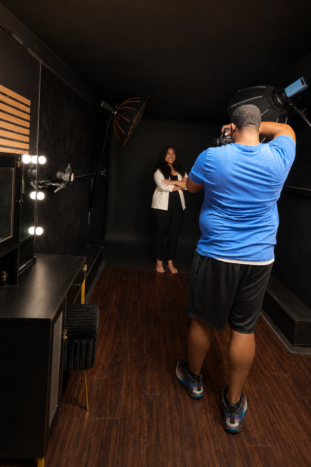Behind the scenes of a business photography session in T3 Mobile Studio
