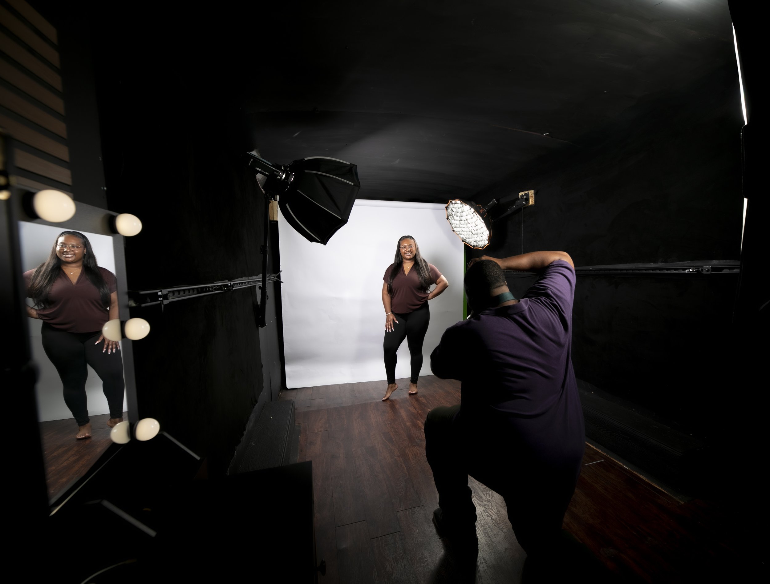 Client being photographed inside the T3 Mobile Studio