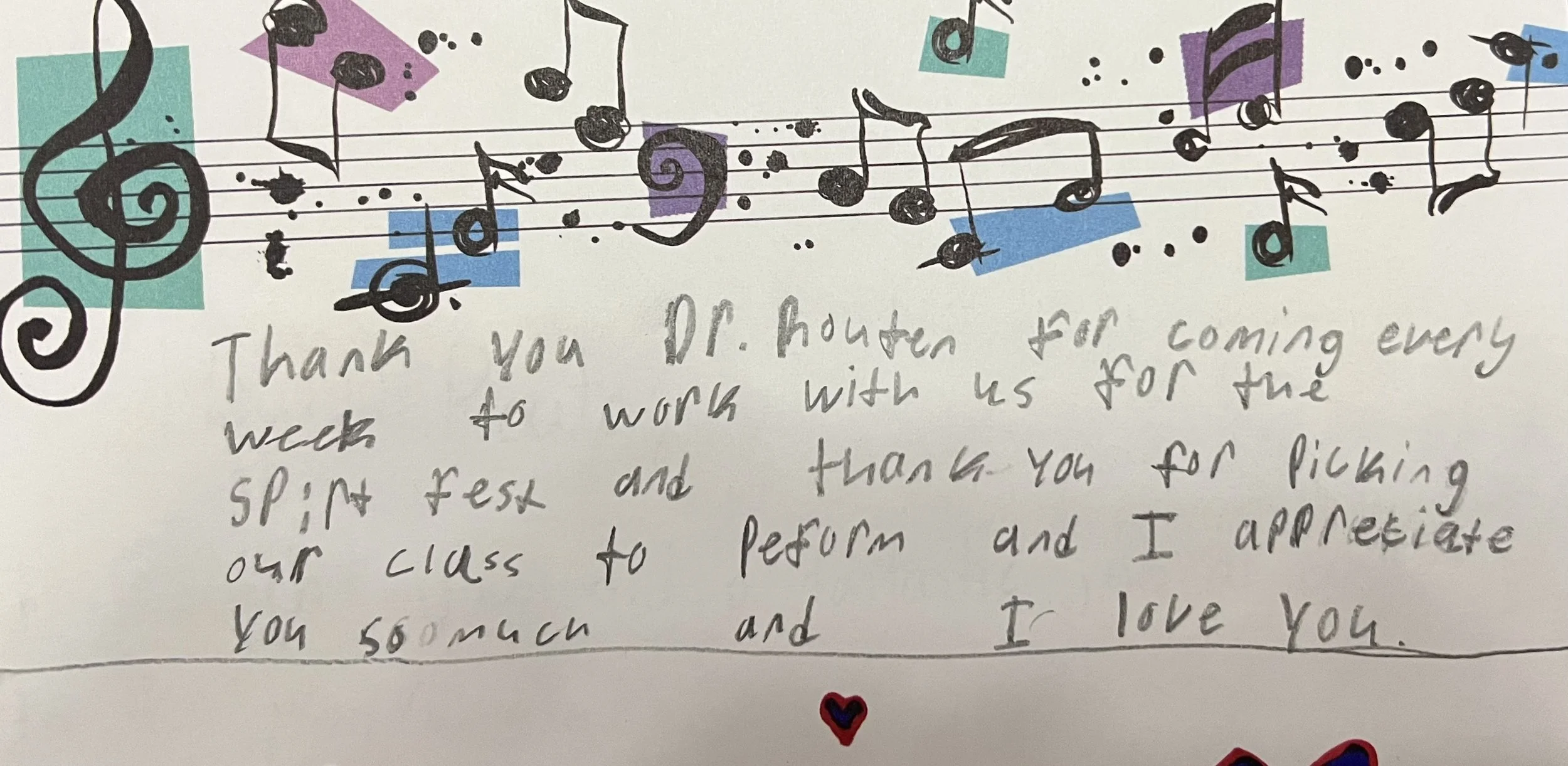 Handwritten student note thanking Dr. Routen