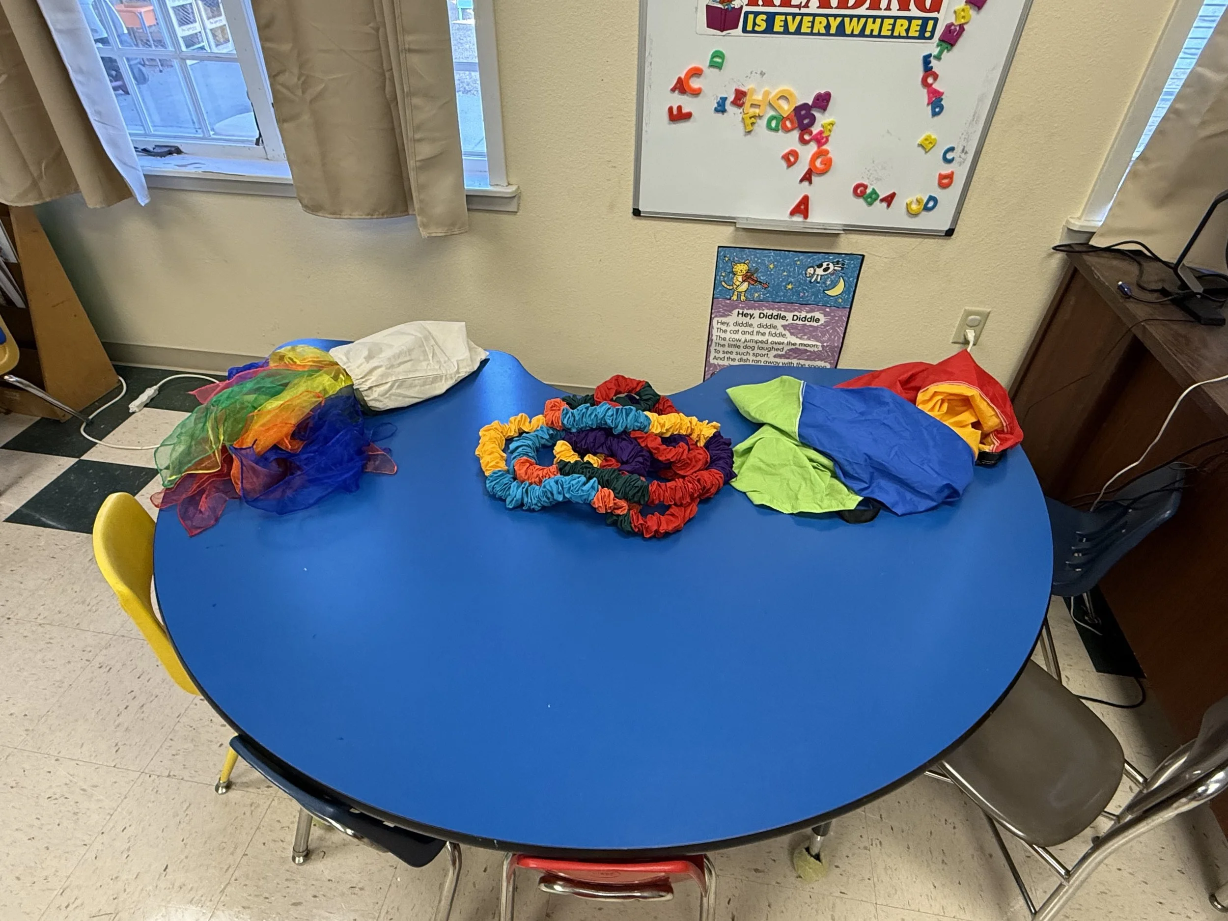 Wide classroom scene during an arts-integrated workshop